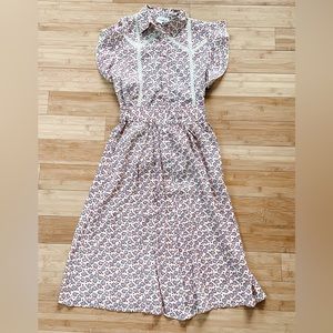 FRNCH Matching Light Blue & Red Floral Blouse and Skirt Set NWOT